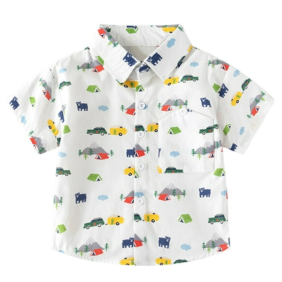 Tisuna Button Down T Shirt For Boys Toddler Dinosaur Print Short Sleeve Lapel Neck Tops Casual Cute Boys Child Summer Outfits White Size 4-5 Years