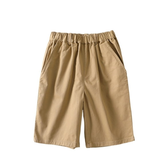 Tisuna Cargo Shorts For Boys Child Solid Color Elastic Waist Straight Leg Shorty Breathable Quick Dry Kids Summer Shorts 7-8 Years Khaki