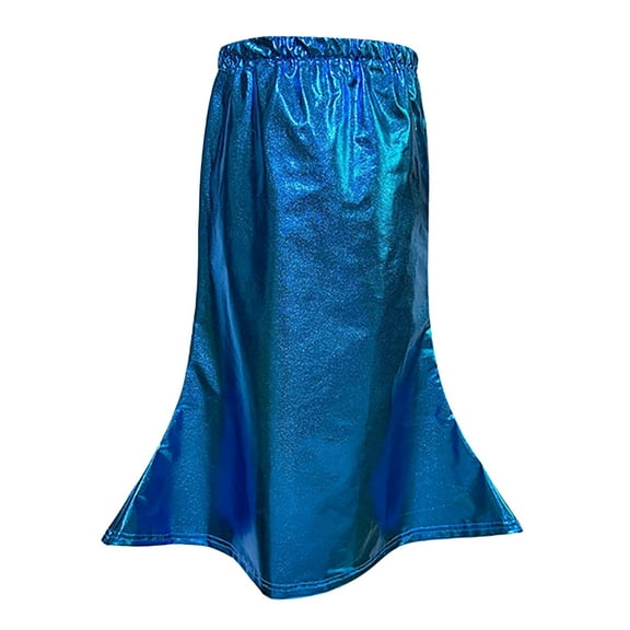 Tisuna Carnival Skirt For Girls Child Solid Color Elastic Waist Fish Tail Skirt Lightweight Soft Kids Festival Performance Wear Sky Blue Size 5-6 Years