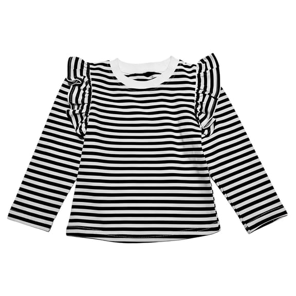 Tisuna Casual Shirt For Girls Toddler Striped Print Long Sleeve Crew Neck Tops Breathable Casual Kids Spring Summer Regular Fit Outfits Black Size 4-5 Years