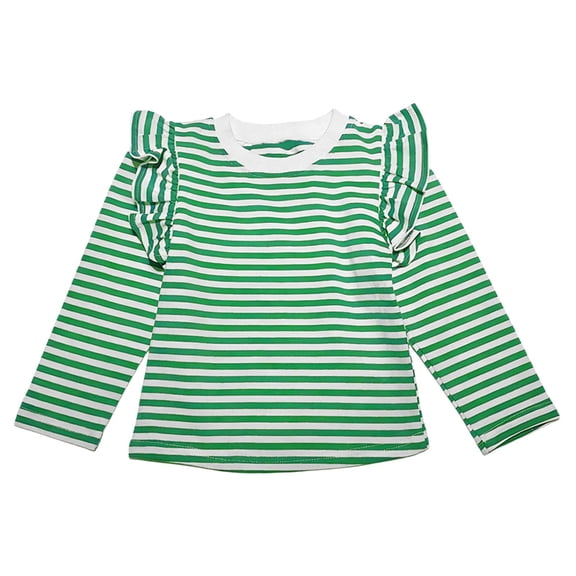 Tisuna Casual Shirt For Girls Toddler Striped Print Long Sleeve Crew Neck Tops Breathable Casual Kids Spring Summer Regular Fit Outfits Green Size 12-24 Months