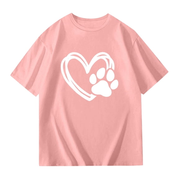 Tisuna Casual Tops For Child Girls Cartoon Heart Print Short Sleeve Crew Neck Shirt Lightweight Stylish Kids Summer Outfits Pink Size 7-8 Years