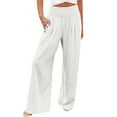 thumbnail image 1 of Tisuna Casual Wide Leg Pants For Women Elastic Waist Solid Color Summer Trousers With Pocket Breathable Casual Female Beach Vacation Pants White Size M, 1 of 7