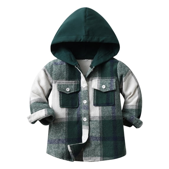Tisuna Child Boys Long Sleeve Shirts Coat Soft Hooded Plaid Print Tops Toddler Everyday Wear Fall Jackets Size 18-24 Months