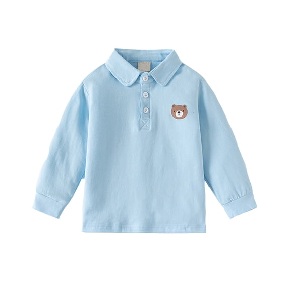 Tisuna Child Boys Long Sleeve Shirts Fashion Lapel Collar Cartoon Print Tops Toddler Everyday Wear Fall Clothes Size 18-24 Months