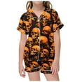 thumbnail image 1 of Tisuna Child Girl'S Short Sleeve Halloween Pajamas Set Plaid Pumpkin Print Collared Tops And Shorts Pjs Set Fashion Stylish Kids Halloween 2 Pieces Indoor Wear For Age 2-13 Years, 1 of 5