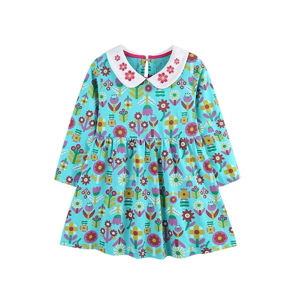 Tisuna Child Girls Long Sleeve Dress Stylish Floral Print Dresses Toddler Lounging Wear Crewneck Dress Size 2-3 Years