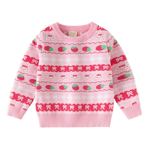 Tisuna Christmas Crewneck Tops For Girls Toddler Cartoon Print Long Sleeve Pullover Sweater Soft Comfortable Autumn Winter Girls Daily Wear Pink Size 6-7 Years