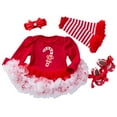 thumbnail image 1 of Tisuna Christmas Dress For Infant Girls Cartoon Print Long Sleeve Crew Neck Dresses Casual Loose Autumn Girls Dress With Heandband Socking And Shoes Red Size 0-3 Months, 1 of 3