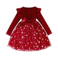 thumbnail image 1 of Tisuna Christmas Girls Dress Toddler Butterfly Print Long Sleeve Crew Neck Dresses Fashion Loose Autumn Winter Girls Dress Red Size 18-24 Months, 1 of 5