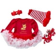 thumbnail image 1 of Tisuna Christmas Infant Girls Dress Reindeer Print Long Sleeve Crew Neck Dresses Cute Fashion Autumn Girls Dress With Headband Stockings And Shoes Red Size 0-3 Months, 1 of 3