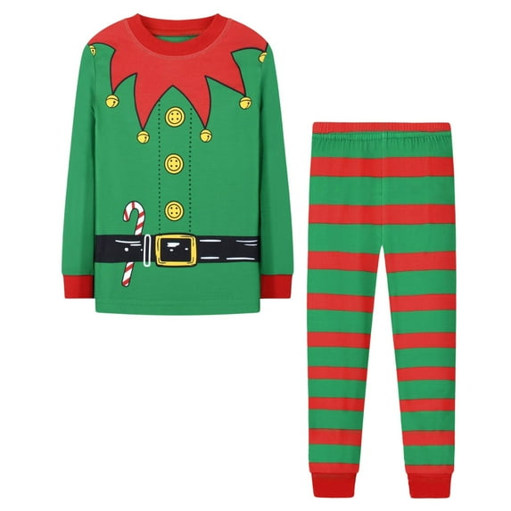 Tisuna Christmas Outfit Set For Little Boys Girls Cartoon Print Long Sleeve Crew Neck Homewear Cute Loose Autumn Kids Loungewear Green Size 9-10 Years