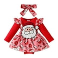 thumbnail image 1 of Tisuna Christmas Romper Dress For Newborn Girls Cartoon Print Long Sleeve Crew Neck Jumpsuit Soft Breathable Autumn Girls Bodysuit With Headband Red Size 9-12 Months, 1 of 6