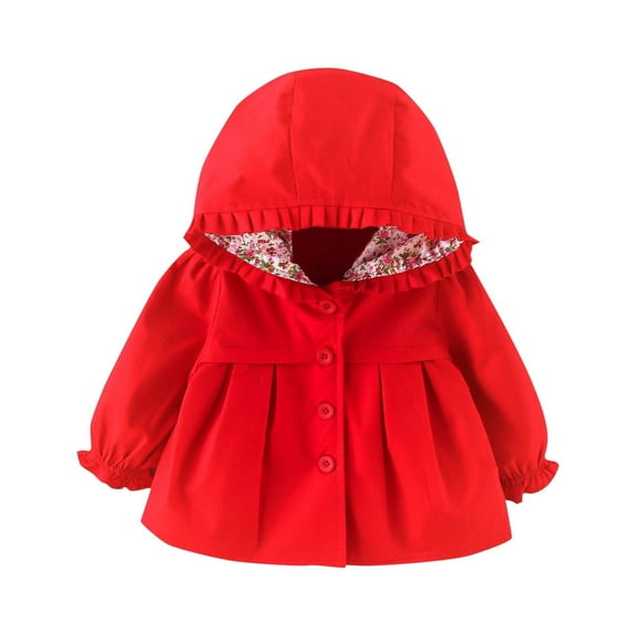 Tisuna Coat For Infant Girls Solid Color Long Sleeve Hooded Jacket Warm Soft Autumn Winter Girls Button Up Coat Red Size 6-9 Months