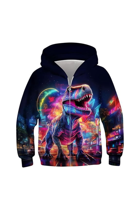 Coat For Little Boys Cartoon Print Long Sleeve Hooded Jacket Leisure Soft Autumn Winter Kids Zip Up Outerwear Black Size 5-6 Years