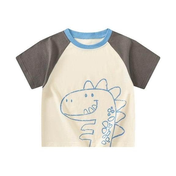 Tisuna Crewneck Shirt For Boys Child Dinosaur Print Short Sleeve Pullover Tops Fashion Cute Little Kids Summer Outfits Grey Size 12-18 Months