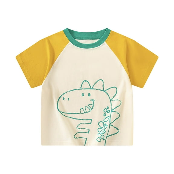 Tisuna Crewneck Shirt For Boys Child Dinosaur Print Short Sleeve Pullover Tops Fashion Cute Little Kids Summer Outfits Yellow Size 12-18 Months