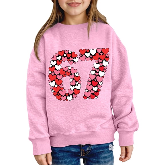 Tisuna Crewneck Sweatshirt For Girls Child 67 Print Long Sleeve Pullover Tops Cute Kids Loose Fit Autumn Wear Pink Size 18-24 Months