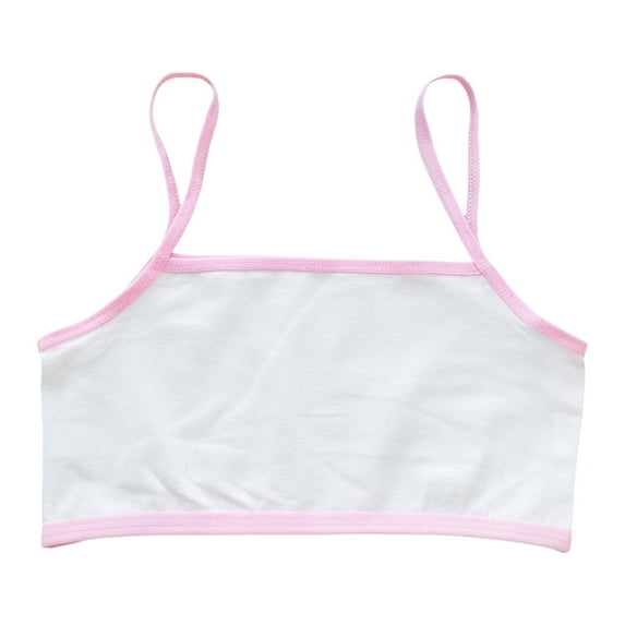 Tisuna Crop Top Bra For Girls Seamless Solid Color Spaghetti Strap Sports Bra Breathable Casual Little Girls Training Yoga Underwear Pink Size 10-14 Years