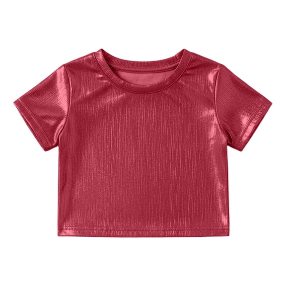 Tisuna Cropped Tops For Girls Child Sequin Laser Print Short Sleeve Crew Neck Shirt Comfortable Kids Regular Fit Festival Carnival Outfits Rd1 Size 3-4 Years