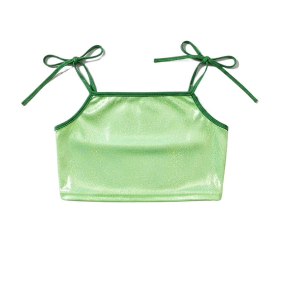 Tisuna Cropped Tops For Girls Child Sequin Laser Print Sleeveless Halter Shirt Comfortable Kids Regular Fit Festival Carnival School Outfits Green Size 14-15 Years