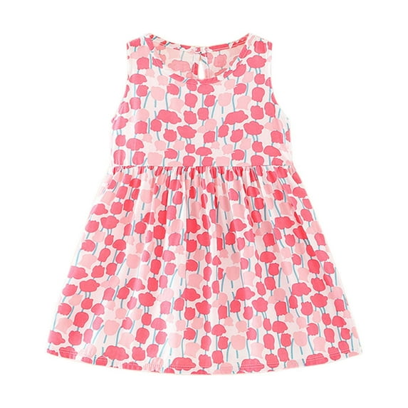 Tisuna Cute Summer Dress For Girls Toddler Heart Print Sleeveless Crew Neck Dresses Comfortable Soft Little Girls Casual Outdoor Wear Pink Size 7-8 Years