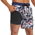 thumbnail image 1 of Tisuna Double Layer Swim Shorts For Mens Floral Print Elastic Waist Straight Leg Trunks With Pockets Comfort Fit Men'S Holiday Hawaii Board Shorts Blue Size L, 1 of 7