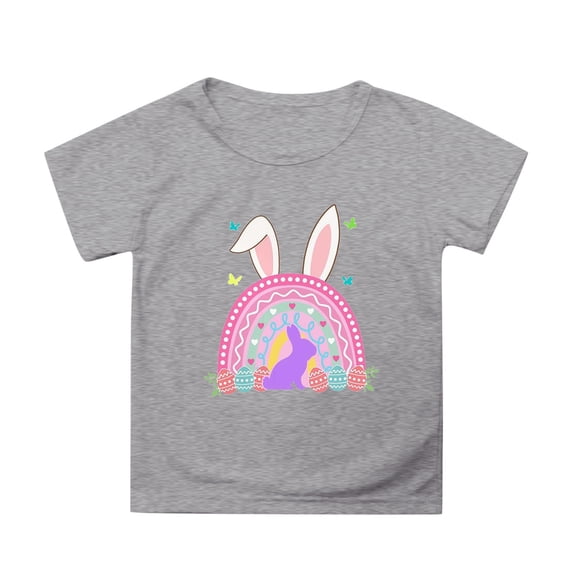 Tisuna Easter T-Shirts For Toddler Cartoon Print Short Sleeve Crew Neck Tops Breathable Leisure Spring Summer Kids Pullover Shirts Grey Size 4-5 Years