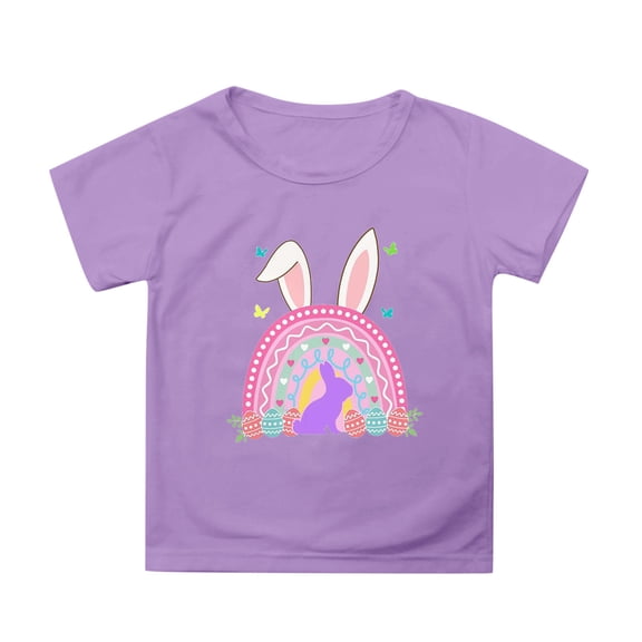 Tisuna Easter T-Shirts For Toddler Cartoon Print Short Sleeve Crew Neck Tops Breathable Leisure Spring Summer Kids Pullover Shirts Purple Size 4-5 Years