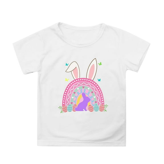 Tisuna Easter T-Shirts For Toddler Cartoon Print Short Sleeve Crew Neck Tops Breathable Leisure Spring Summer Kids Pullover Shirts White Size 12-13 Years