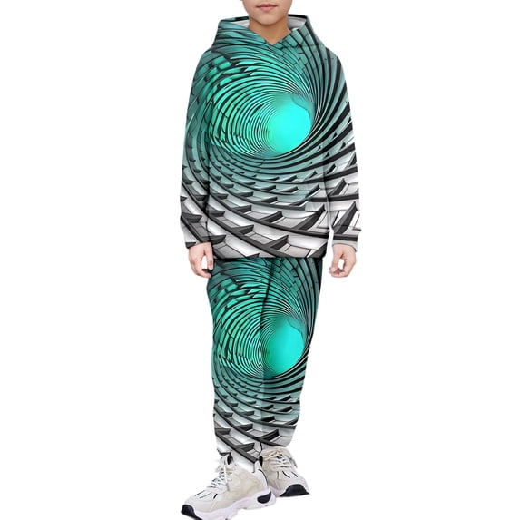Tisuna Fall Hoodie Outfit Set For Kids Boys Breathable 3D Graphic Print Long Sleeve Hooded Tops And Pants 2 Pieces Clothes Set For Children Casual Wear Size 18-24 Months