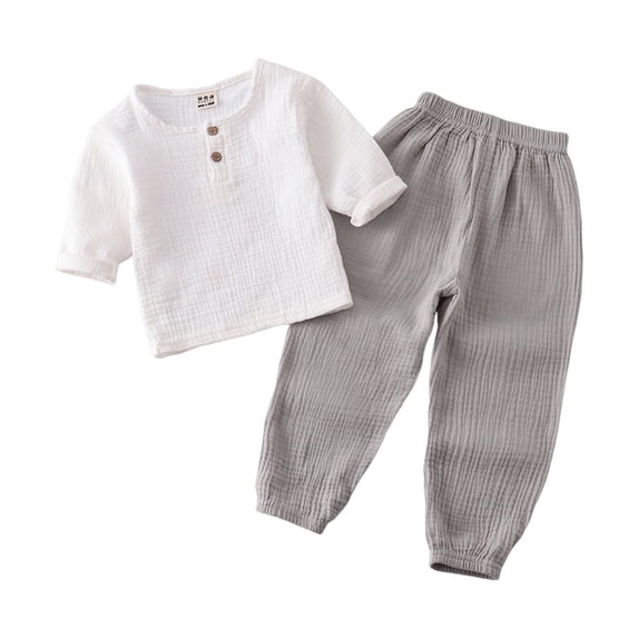 Tisuna Fall Outfit Set For Kids Boys Lightweight Solid Color Long Sleeve Crewneck Tops And Pants 2 Pieces Clothing Set For Children Casual Wear Size 12-18 Months