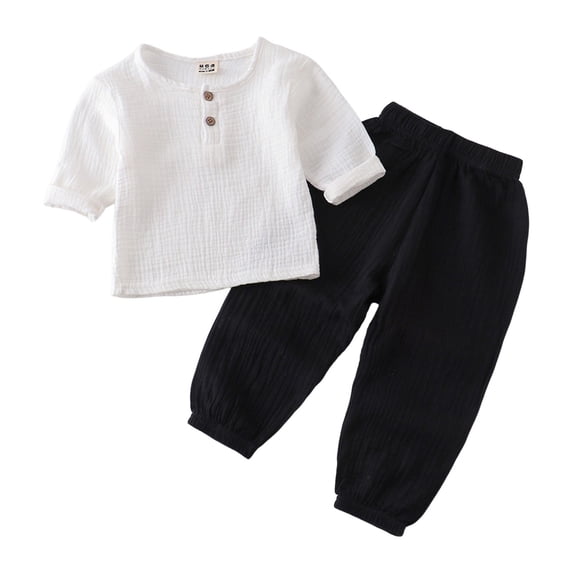 Tisuna Fall Outfit Set For Kids Boys Lightweight Solid Color Long Sleeve Crewneck Tops And Pants 2 Pieces Clothing Set For Children Casual Wear Size 18-24 Months