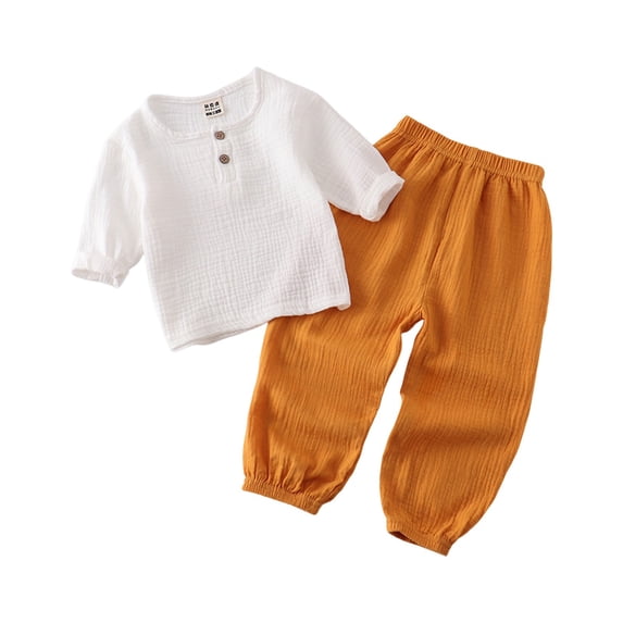 Tisuna Fall Outfit Set For Kids Boys Lightweight Solid Color Long Sleeve Crewneck Tops And Pants 2 Pieces Clothing Set For Children Casual Wear Size 6-12 Months
