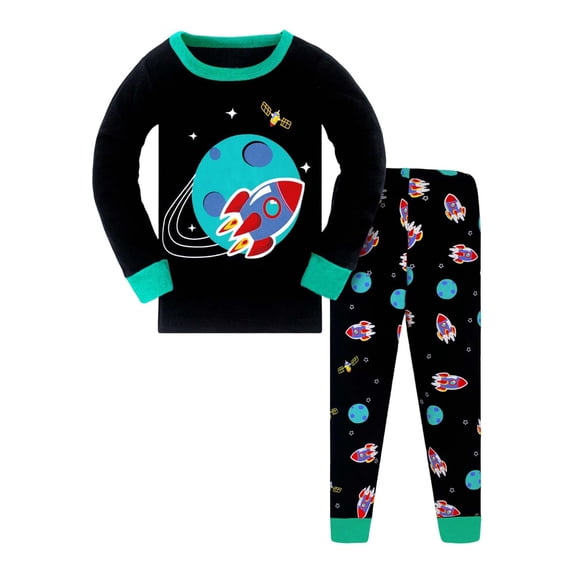 Tisuna Fall Pajamas Set For Kids Boys Comfortable Graphic Print Long Sleeve Crewneck Tops And Pants Pjs 2 Pieces Homewear Set For Children Casual Wear Size 18-24 Months