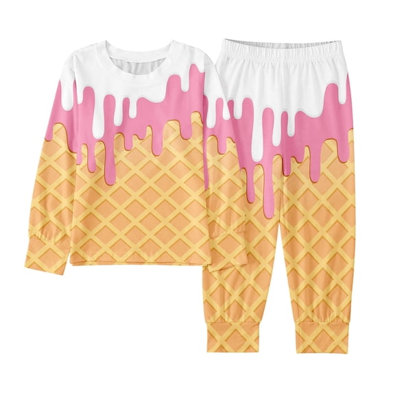 Tisuna Fall Pajamas Set For Kids Boys Comfortable Ice Cream Print Long Sleeve Crewneck Tops And Pants Pjs 2 Pieces Sleepwear Set For Children Casual Wear Size 9-10 Years