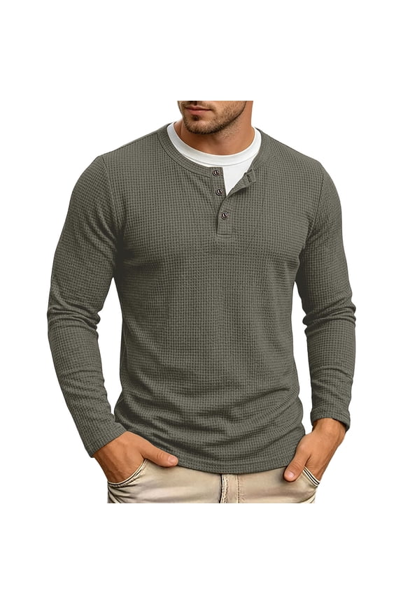 Fall T-Shirts For Mens Breathable Henley Neck Tops Men Solid T Shirts For Casual Wear Size S