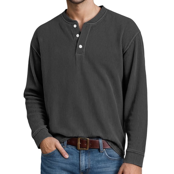 Tisuna Fall T-Shirts For Mens Casual Henley Neck Tops Men Solid T Shirts For Work Office Size L