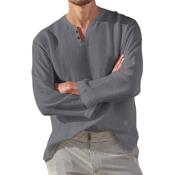 Tisuna Fall T-Shirts For Mens Casual V Neck Tops Men Solid T Shirts For Athletic Casual Size L