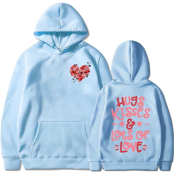Tisuna Fashion Hoodies For Women Heart Letter Print Long Sleeve Pullover Tops Stylish Comfortable Ladies Spring Valentine Sweatshirt Light Blue Size M
