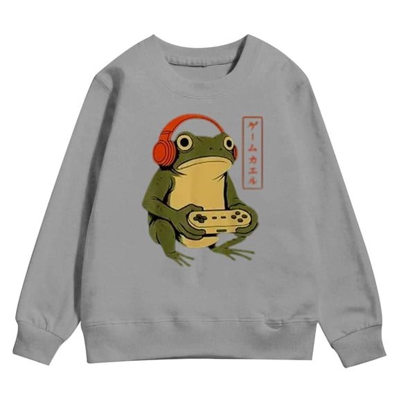 Tisuna Fashion Sweatshirt For Girls Boys Toddler Cartoon Print Long Sleeve Crew Neck Tops Comfortable Casual Unisex Kids Autumn Winter Sweatshirt Grey Size 5-6 Years