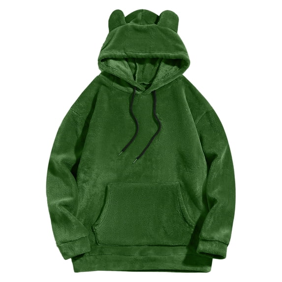 Tisuna Fleece Drawstring Hoodies For Mens Casual Long Sleeve Pullover Tops With Cute Ear Loose Fit Hooded Sweatshirts For Everyday Wear