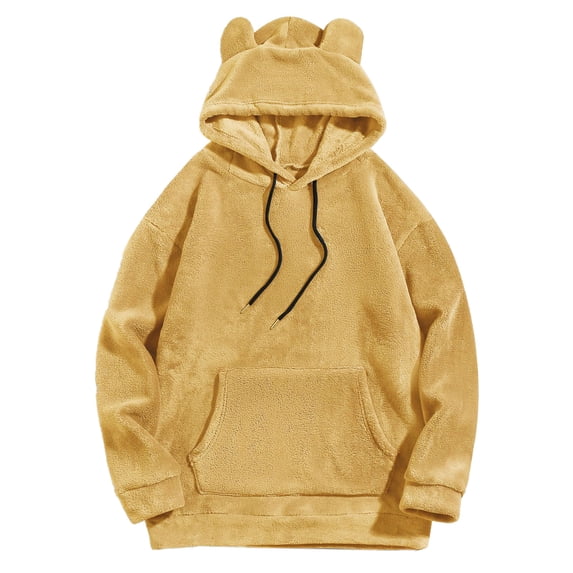 Tisuna Fleece Drawstring Hoodies For Mens Casual Long Sleeve Pullover Tops With Cute Ear Loose Fit Hooded Sweatshirts For Everyday Wear