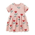 thumbnail image 1 of Tisuna Floral Print Dress For Girls Toddler Short Sleeve Crew Neck Summer Dresses Fashion Soft Girls Infant Kids Princess Dress Pink Size 2-3 Years, 1 of 6