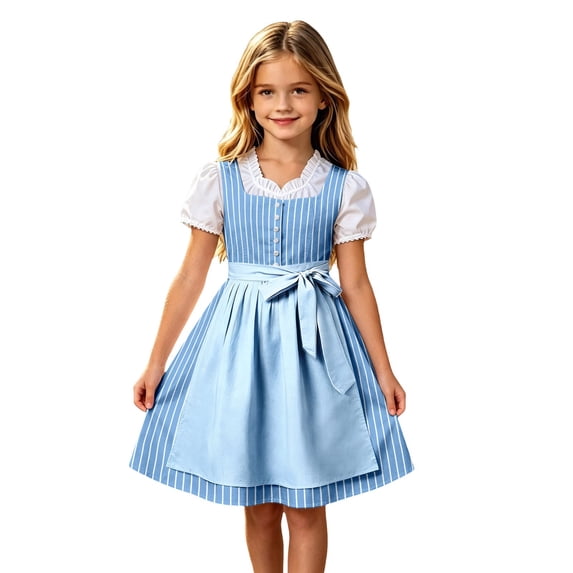 Tisuna Girl'S Dresses Short Sleeve Square Neck Striped Dress Teen Kids Festival Party Comfort Fit Dresses Size 11-12 Years