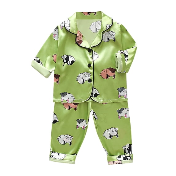Tisuna Girl'S Fall Pajamas Set Cozy Long Sleeve Collar Tops And Pants Pjs Kids 2 Pieces Cartoon Print Nightwear Set Size 6-12 Months