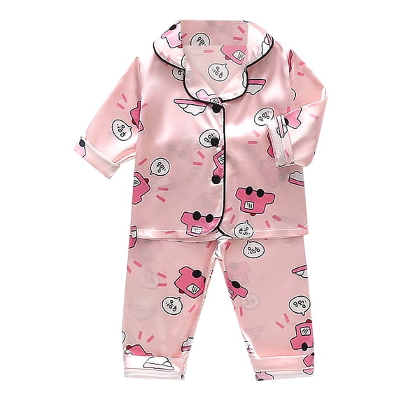 Tisuna Girl'S Fall Pajamas Set Stretch Long Sleeve Collar Tops And Pants Pjs Kids 2 Pieces Cartoon Car Print Bedtime Wear Set Size 1-2 Years