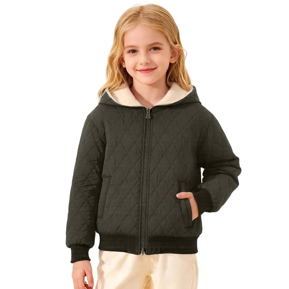 Tisuna Girl'S Fleece Jacket Comfortable Zip Up Hooded Jackets Solid Color Everyday Wear Outdoor Coat For Child Age 3-14 Years Army Green