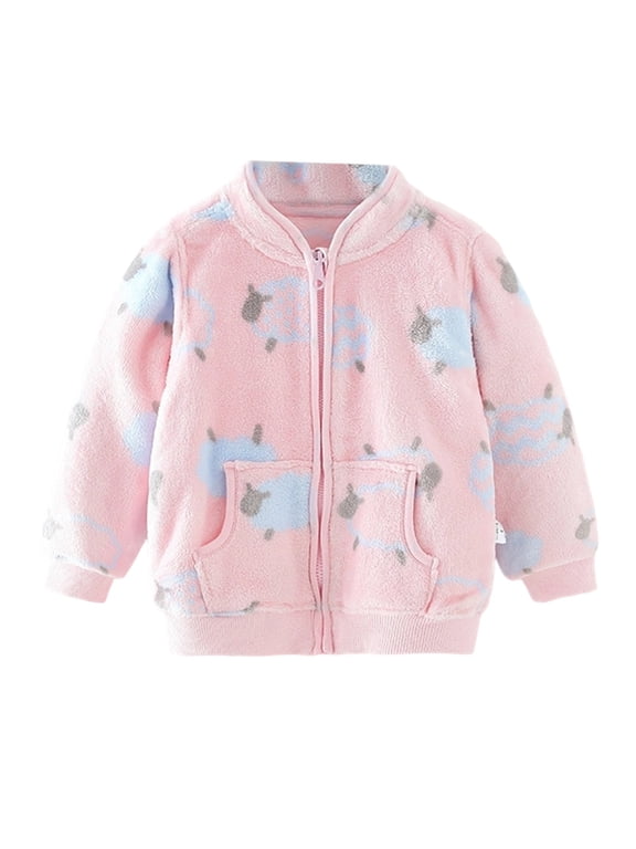 Girl'S Jacket Fashion Zip Up Collared Jackets Graphic Print Active Wear Overcoat For Child Age 6 Months-6 Years Pink