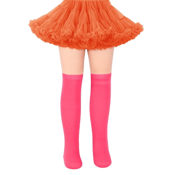 Tisuna Girl'S Socks Kids Toddler Knee High Dress Socks Solid Color Soft Stretchy Stacked Socks For Outdoor Pink